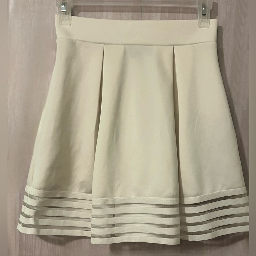 Material Girl Ivory Skater Skirt with Sheer Stripes